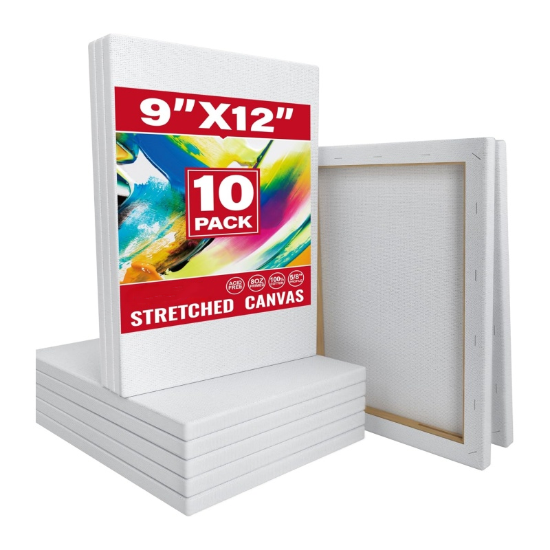 Растянутый холст, 10 упаковок, 9x12 дюймов, растянутый холст, 8 унций, тройной грунтованный профиль, растянутый холст, 100% хлопок для рисования