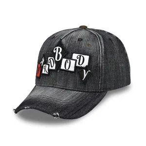 New Trend Custom Embroidery Jean Sports Cap Fashion Hat Gorras Wholesale Washed Denim Distressed Baseball Cap