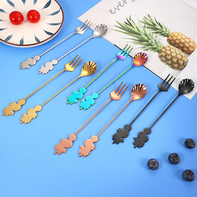 304 stainless steel spoon Creative dessert spoon fork Seahorse Shell Spoon Gift Set