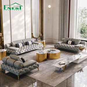 أريكة على الطراز الأمريكي الأوروبي الحديث، طقم أريكة تشيسترفيلد من الجلد الصناعي لأثاث الفنادق والفيلات وغرف المعيشة - Product Image 1