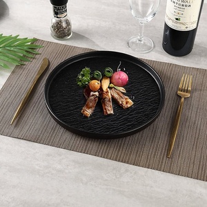 Platos de Porcelana con Textura de <span class=keywords><strong>Roca</strong></span> Nórdica, Platos de Restaurante de 8, 9 y 10 Pulgadas, Platos Redondos de Cerámica de <span class=keywords><strong>Gres</strong></span> Blanco y Negro - Product Image 2