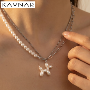 Collier avec pendentif en perles Kavnar, plaqué argent, bijoux minimalistes élégants pour femmes, à porter au quotidien, pour fête, <span class=keywords><strong>mariage</strong></span>, anniversaire, cadeau - Product Image 1