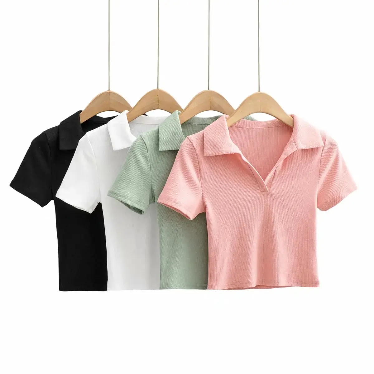 Camiseta polo de algodão de alta qualidade para mulheres, camiseta polo de colheita personalizada slim fit com estampa lisa e cor sólida