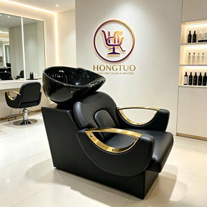 Fauteuil de lavage Z noir et or pour salon de coiffure, ensemble de mobilier de salon de beauté, fauteuil de coiffure avec bac à shampoing et évier - Product Image 1