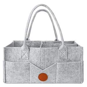 Boîte de rangement avec couvercle GRIS KAKI Blanc Organisateur de couches pour bébé Poignées en feutre Caddy pour table à langer Nouveau-né Essentials Bin - Product Image 1