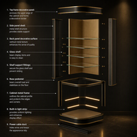 Gebogene Glas-Schönheitsvitrine LED-Hintergrundbeleuchtete Eckvitrine Gold Kosmetik-Verkaufsregal