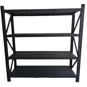 Étagère de rangement industrielle robuste à quatre niveaux réglable en acier et fer, autoportante, pour <span class=keywords><strong>garage</strong></span>, entrepôt, maison, noire - Product Image 1