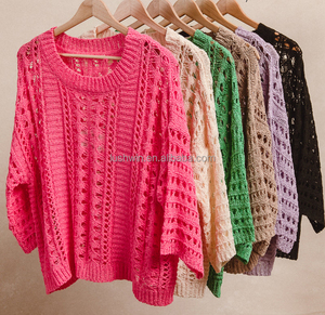 Haut en tricot ajouré au crochet pour <span class=keywords><strong>femme</strong></span>, col rond, ample, style plage, personnalisé, grande taille, <span class=keywords><strong>pull</strong></span> décontracté - Product Image 6