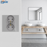 En Stock: Enchufe Francés Doble Tipo E, Panel de Vidrio Moderno, Estándar Europeo, Enchufe Francés Doble, Blanco, Gris, Negro