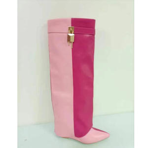 2022 hiver commerce extérieur nouvelle tête grand Tube serrure solide sans lacet genou-haut bottes droites talon <span class=keywords><strong>compensé</strong></span> hauteur augmentant pantalon - Product Image 3