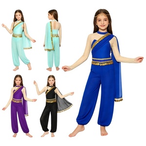 Trajes de Danza del Vientre para Niñas, Malla con Monedas Doradas, Ropa de Danza Árabe Profesional para Niños, Conjunto de Pantalones Harem de Manga Larga Estilo Bollywood, Personalizado - Product Image 1