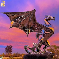 Statue de dragon en acier inoxydable miroir de grande taille pour la décoration de jardin extérieur