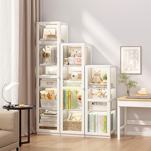 Librería Modular de Bambú con Puertas, 3, 4 o 5 Niveles, Gabinete Blanco Antipolvo, Estante de Almacenamiento y Exhibición para Hogar u Oficina - Product Image 1