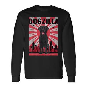 Dogzilla T-shirt à manches longues noir Labrador Retriever, design japonais rétro - Product Image 1