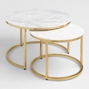 Designer Set Of 2 Metal Coffee <b>Table</b> With <b>White</b> Marble Top Modern Center <b>Table</b> For Home And Office Decoration - Product Image 1