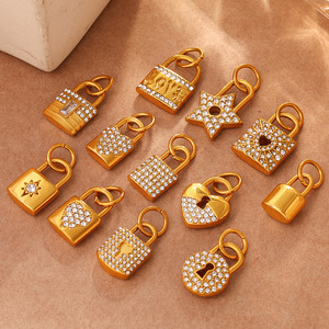 จี้รูปแม่กุญแจประดับเพชรสไตล์ยุโรปอเมริกัน ทำจากสแตนเลสชุบทอง 18K รูปทรงหลากหลาย สำหรับทำสร้อยคอ DIY - Product Image 2