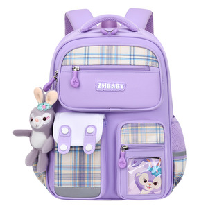 ZMBABY Girls School Backpack Purple Plaid 14 In Waterproof For Grades 1-3 - Product Image 1
