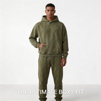 Ensemble de survêtement épais pour homme en pur coton double fil French Terry, comprenant un sweat à capuche oversize à épaules tombantes et un pantalon de jogging, style rétro