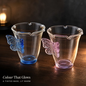 Tazza in Vetro a Forma di Farfalla con Bordo Smerlato a Petalo, Base Colorata Blu Verde <span class=keywords><strong>Rosa</strong></span> Viola, Tazza <span class=keywords><strong>da</strong></span> Tè per Tè Freddo, Casa e Regalo - Product Image 6