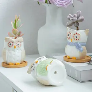 批发陶瓷肉质花盆小可爱彩色猫头鹰动物花卉植物花盆室内花园装饰