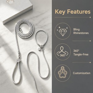 طقم طوق فاخر للكلاب بشعار مخصص، تصنيع حسب الطلب (OEM/ODM)، طوق للحيوانات الأليفة مزين بالكريستال، إكسسوارات للحيوانات الأليفة بعلامة تجارية خاصة، بيع مباشر من المصنع، حد أدنى منخفض للطلب (MOQ) - Product Image 6