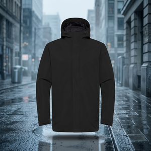 <b>Men's</b> Waterproof Hooded Puffer <b>Jacket</b> Solid Black Casual Winter Coat with Zipper Closure Regular Fit Polyester Shell - Product Image 4
