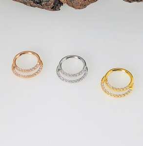 Toptan G23 titanyum açacağı CZ yarım <span class=keywords><strong>Hoop</strong></span> ve menteşeli Segment <span class=keywords><strong>Hoop</strong></span> burun yüzük Septum ve kıkırdak tıkırtı vücut Piercing takı - Product Image 2