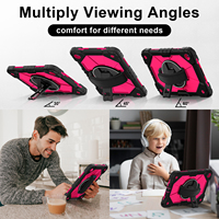 Étui robuste WESOROL pour Samsung Tab A11 Plus/A9 Plus 11 pouces avec support rotatif à 360°, dragonne et bandoulière, noir et rose rouge