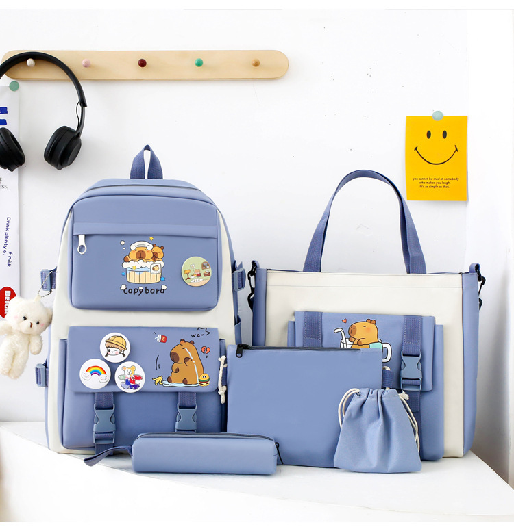 Five-piece Schoolbag Student Korean Style Backpack Wholesale display picture 1