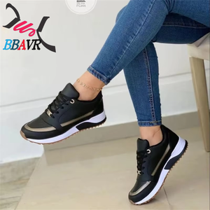 Zapatillas Casuales 2024 de Talla Grande con Cordones Delanteros, Punta Redonda Plana, Combinación de Colores, Entresuela de PU Transpirable y Suela de Goma para Todas las Temporadas - Product Image 4