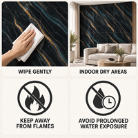 Papier peint auto-adhésif en marbre noir, turquoise et or avec surface PET nettoyable pour murs décoratifs intérieurs