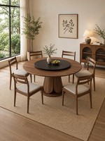 Ensemble de table et chaises rondes de style moderne minimaliste en bois massif avec plateau rotatif, haut de gamme, adapté à la maison et aux hôtels