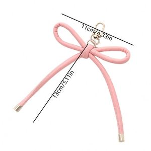 PU Leather Bow-shaped Pendant Butterfly Knot <b>Keychain</b> Colorful Light <b>Keychain</b> for Girls' Handbag Decor - Product Image 3