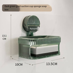 Support mural épaissi à <span class=keywords><strong>ventouse</strong></span> sans perçage pour salle de bain, double porte-<span class=keywords><strong>savon</strong></span>, tapis éponge drainant et boîte de rangement - Product Image 5