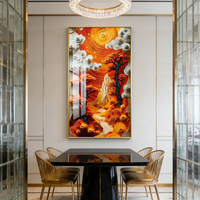 Impresión HD de Paisaje Forestal Rojo Anaranjado Moderno, Decoración para el Hogar, Sala de Estar, Hotel, Arte de Pared Interior, Pintura de Porcelana de Cristal