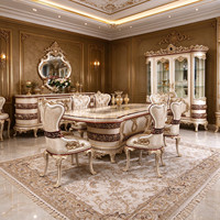Table à manger classique française en marbre sur mesure, chaises en bois doré, ensemble de meubles pour salle à manger d'hôtel, salle de banquet