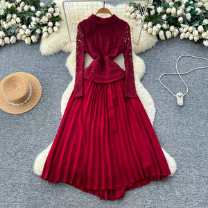 Abiti Eleganti <span class=keywords><strong>da</strong></span> <span class=keywords><strong>Donna</strong></span> con Fiocco in Pizzo, Maniche Lunghe, Vita Strutturata e Pieghe, Vestito Formale <span class=keywords><strong>da</strong></span> <span class=keywords><strong>Cerimonia</strong></span> - Product Image 4