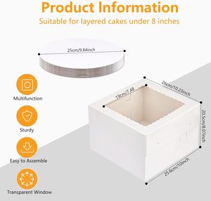 40 pcs trắng <span class=keywords><strong>10x10x8</strong></span> inch cao bánh hộp giấy dùng một lần bánh lưu trữ container cửa sổ cho Tier bánh pie Pastry hộp - Product Image 2