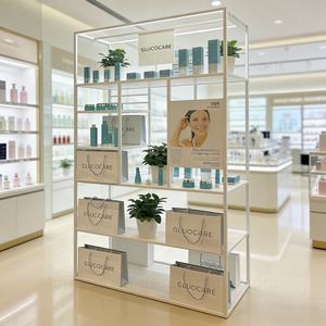 Metal Floor Display <b>Stands</b> Storage Rack with <b>Shelves</b> Multi-Purpose Store Organizer for Skincare & Cosmetic Products - Product Image 1