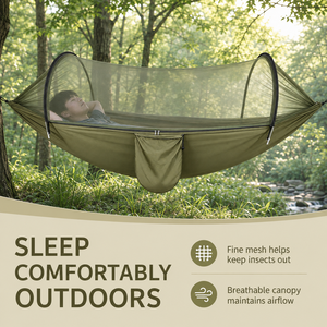 <span class=keywords><strong>Hamac</strong></span> de camping personnalisé en nylon 70D avec moustiquaire et poteaux en arche pour dormir en extérieur - Product Image 2