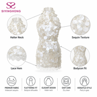 Robe Mini Personnalisée pour Femme à Paillettes, Col Halter, Dos Nu, Moulante, avec Bordure en Dentelle, pour Soirée et Cérémonie, Vente en Gros