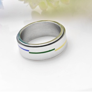 Anillo giratorio de acero de titanio con diseño de arcoíris para hombre, joyería única y popular para aliviar el estrés, diseño exclusivo y novedoso. - Product Image 4
