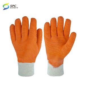 CheapJersey doublure tricoté poignet paume vert vague froissé finition main sécurité travail Latex entièrement trempé enduit froissé gants - Product Image 2