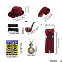 Ensemble de costume pour homme Roaring Twenties, kit de déguisement vintage pour gentleman, comprenant un chapeau haut-de-forme, des bretelles, une moustache et une montre de poche