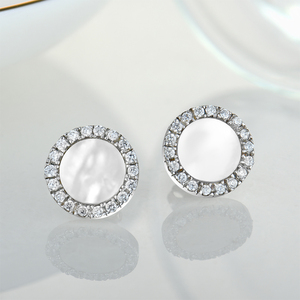 925 Sterling Silver Classic CZ Halo Stud Earrings Rhodium Plating Hypoallergenic White Mother Pearl Earrings for <strong>Women</strong> and Girls - Product Image 2
