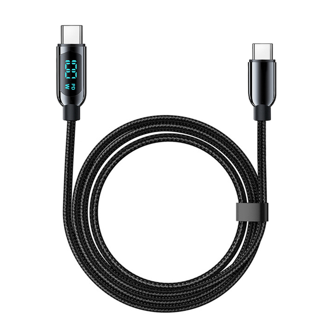 100W USB C to USB C Cable Nylon Braided Fast Charging Cord with LED Display for iPhone 16 15 Pro Max Plus Galaxy S24 S23