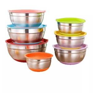 Stainless Steel Salad Bowl Set With Lid Colored <b>Silicone</b> Base Non Slip <b>Baking</b> Cooking Dough Mixing Bowl For Kitchen Use - Product Image 4
