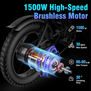 Vélo de montagne électrique sport Q20 1500W pour adultes - Pneus larges, moteur sans balais, freins à double disque, excellent pour le tout-terrain - Product Image 5