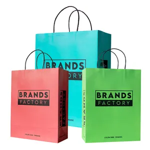 Custom Eco Friendly Coloured Gift Shopping Takeaway Paper Kraft Packaging Bags With Your Own Logo Bolsas De Papel Kraft Bag