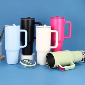 Customized <b>Reusable</b> 40 oz Tumbler <b>with</b> Handle and Flip Straw Vacuum Insulated Leakproof Tumbler <b>Cup</b> Insulated Water Bottle - Product Image 1